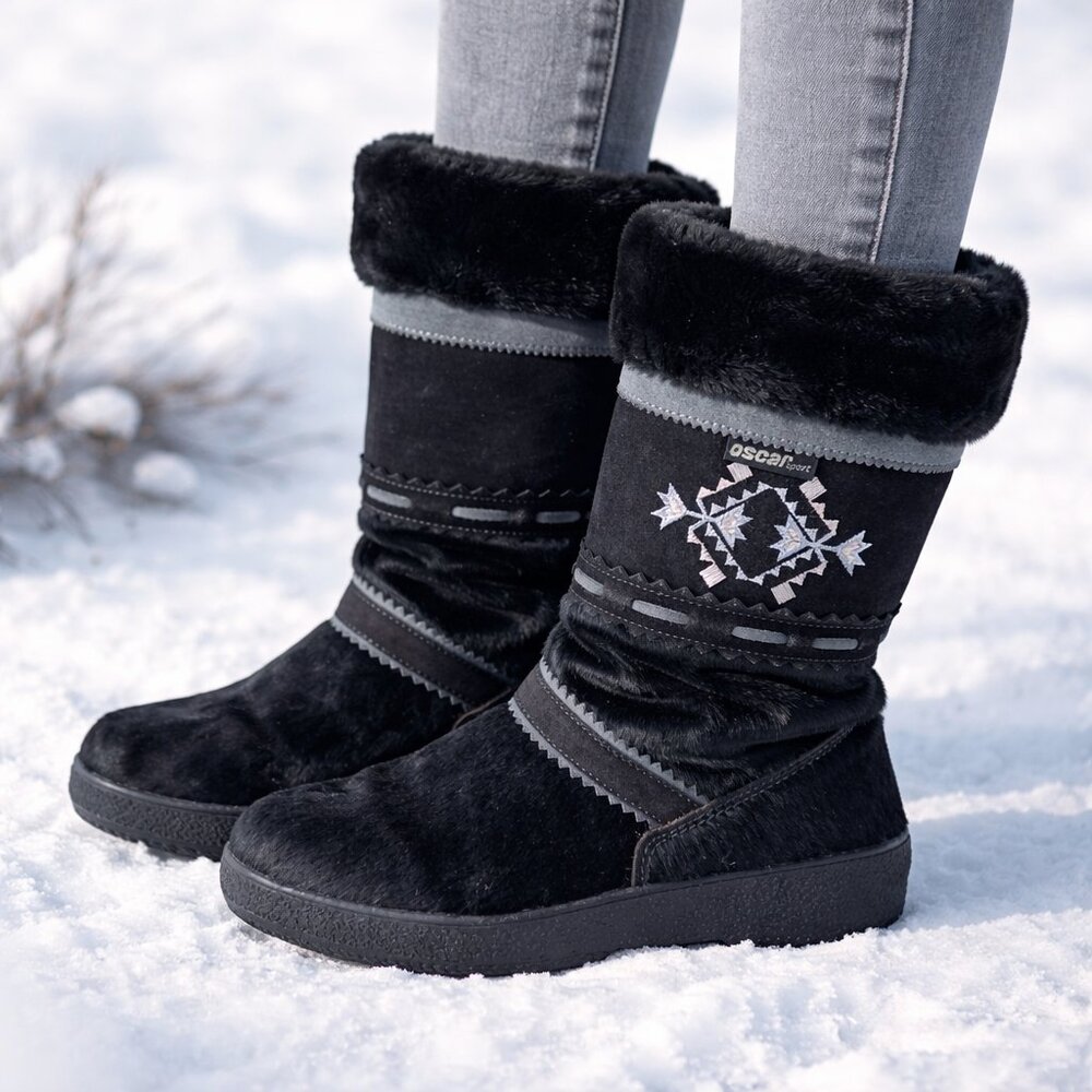 Oscar Sport Womens 41 US 10.5 Goat Fur & Leather Shearling Lined‎ Winter Boots